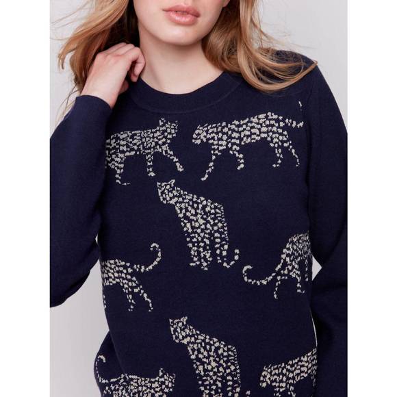 NEW CHARLIE B don't cheetah on me sweater in navy - Picture 4 of 4